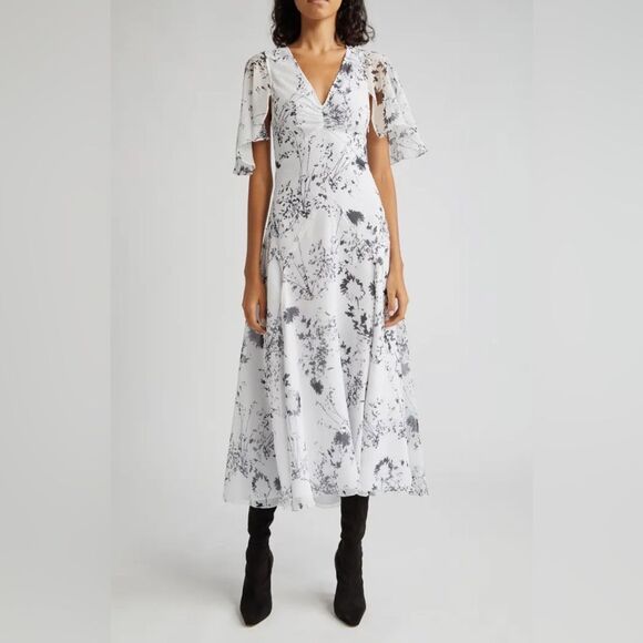 Victoria Beckham Floaty Floral Print Godet Midi Dress size 0 - Picture 1 of 16